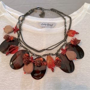 Chico’s Brown, Orange and Wooden Beaded Necklace